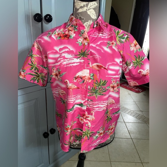 SSLR Hawaiian Shirt, Girl’s Collection, Pink Flamingos, Size XL - Picture 1 of 5
